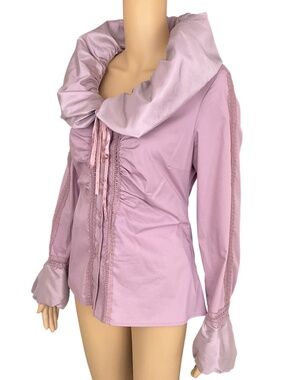 Kenar Purple Blouse Ruffle Collar Lace Trim Size M